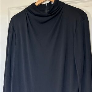 MM Lafleur Black Knit Crepe Mock Turtleneck Draped Top size L